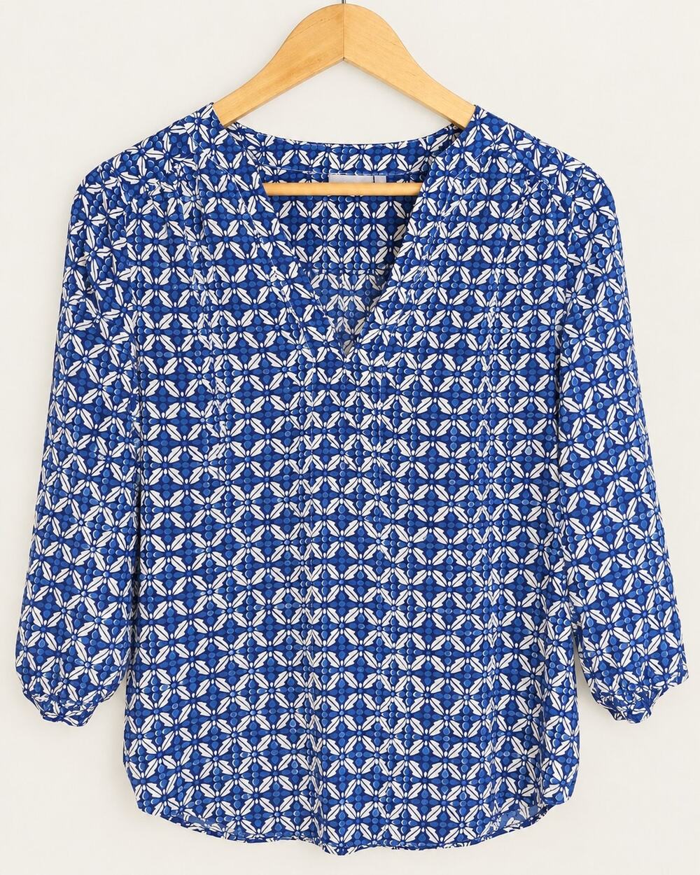 Ellie Kai Women’s Size 2 Blue White Floral 3/4 Sleeve Blouse Top